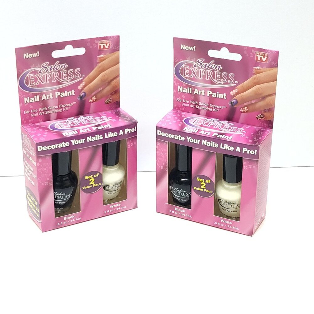 Salon Express Nail Art Paint Set Black White (2) 2 Pack .5 Oz each As Seen On TV